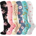 thumbnail image 1 of 6 Pairs Compression Socks for Women &Man,20-30 mmHg Knee High Compression Socks, Nylon Unisex Compreeion Sport Sock for Nursing,Athletic, Running(S/M), 1 of 9