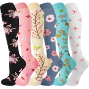 6 Pairs Compression Socks for Women &Man,20-30 mmHg Knee High Compression Socks, Nylon Unisex Compreeion Sport Sock for Nursing,Athletic, Running(S/M)