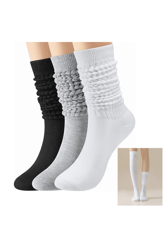 6 Pairs Slouch Socks Women, Cotton Cushion Boot Socks, Soft Scrunchy Thigh High Leg Warmers (Size 9-11)
