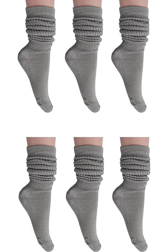 6 Pairs Slouch Socks Women and Men Shoe Size 5 to 10 (Gray)
