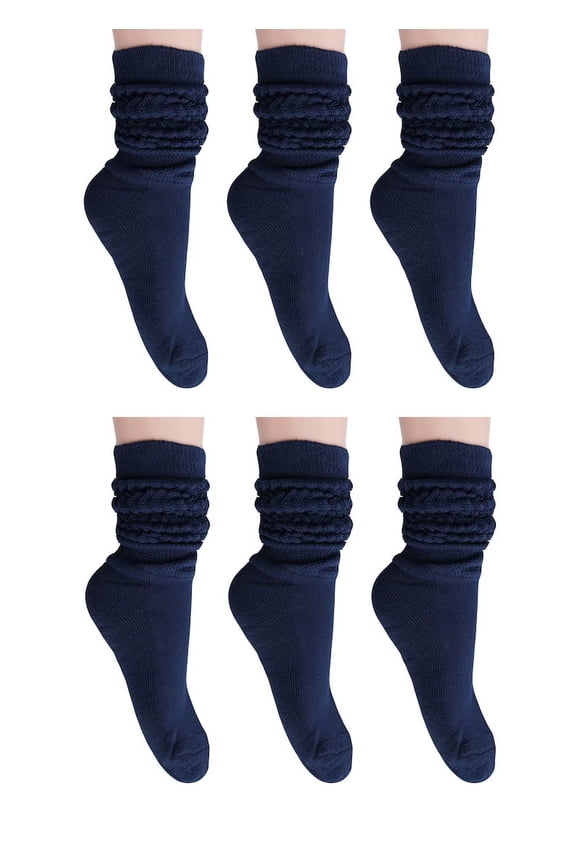 6 Pairs Slouch Socks Women and Men Shoe Size 5 to 10 (Navy)