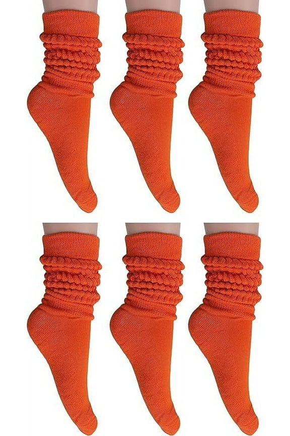 6 Pairs Slouch Socks Women and Men Shoe Size 5 to 10 (Orange)