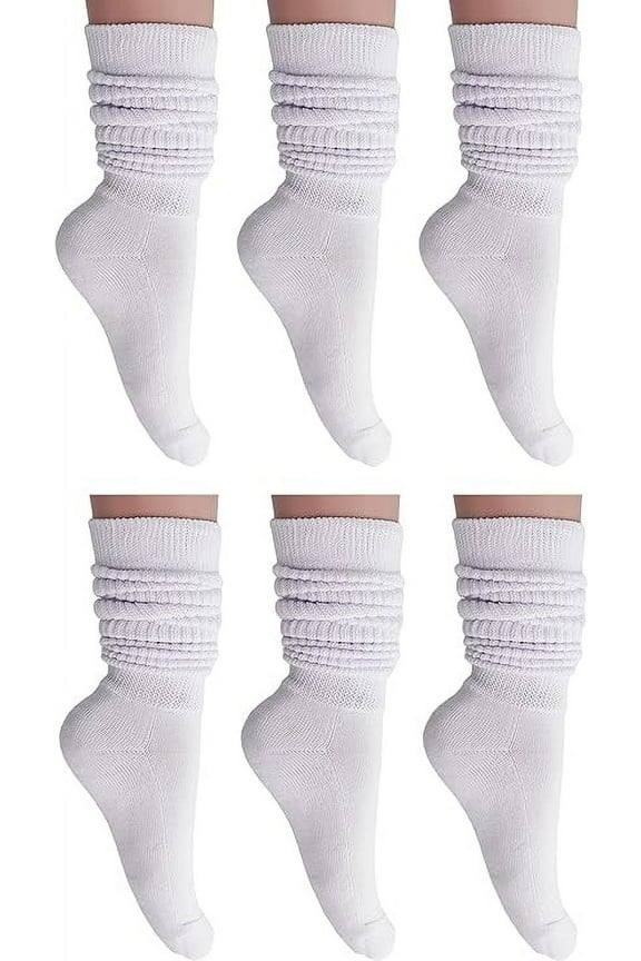 6 Pairs Slouch Socks Women and Men Shoe Size 5 to 10 (White)