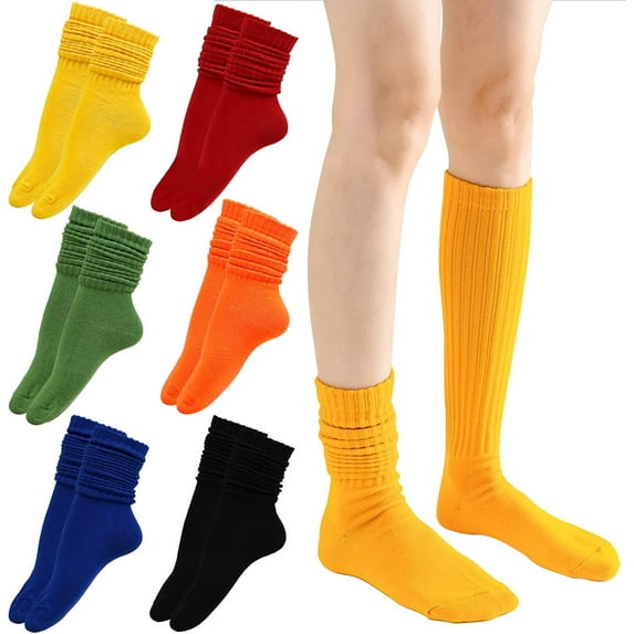 6 Pairs Slouch Socks for Woman, Colors Knee High Scrunch Socks for Women Girls Students, Mid-Calf Casual Stockings