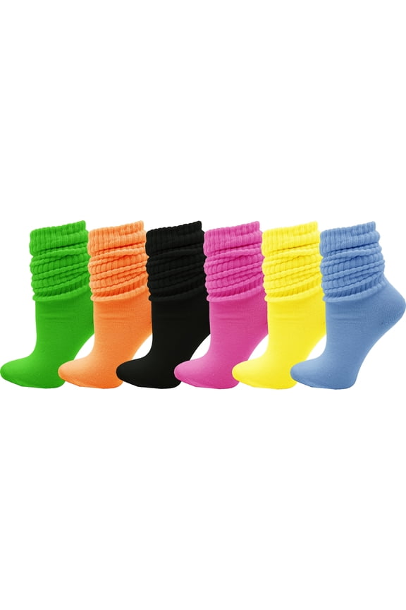 6 Pairs Slouch Socks for Women, Soft Extra Long Scrunch Knee High Sock, Bulk Pack (Assorted A)