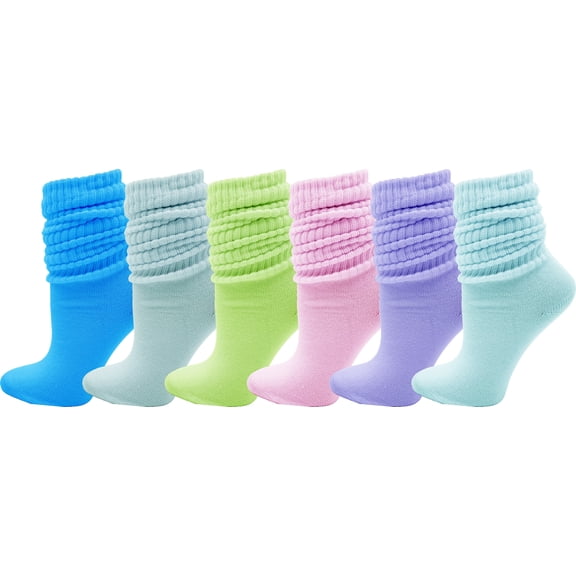 6 Pairs Slouch Socks for Women, Soft Extra Long Scrunch Knee High Sock, Bulk Pack (Assorted B)