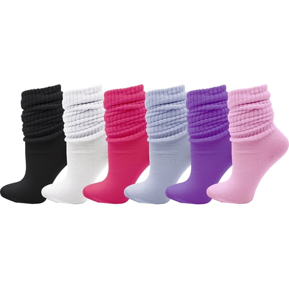6 Pairs Slouch Socks for Women, Soft Extra Long Scrunch Knee High Sock, Bulk Pack (Assorted C)
