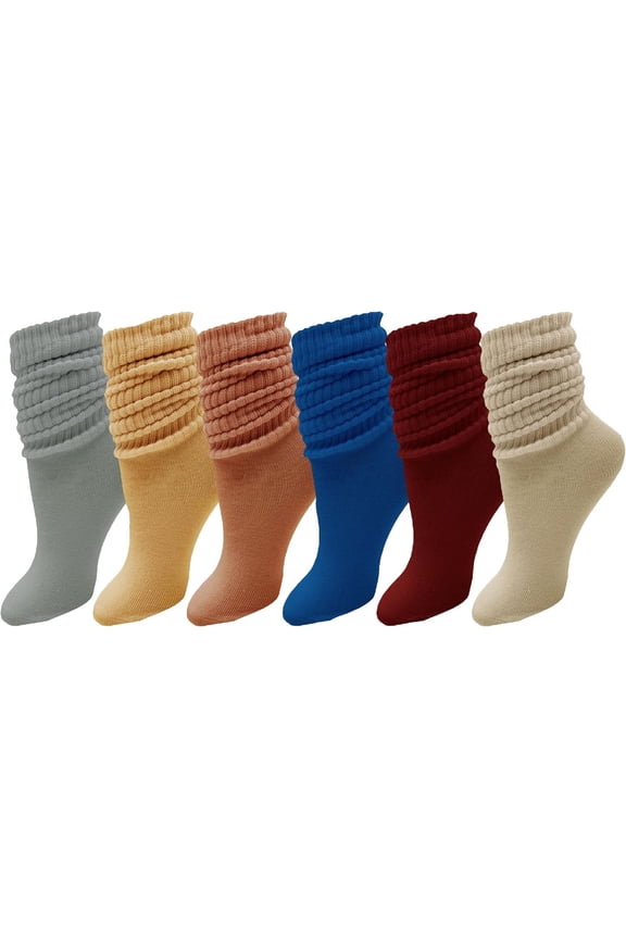 6 Pairs Slouch Socks for Women, Soft Extra Long Scrunch Knee High Sock, Bulk Pack