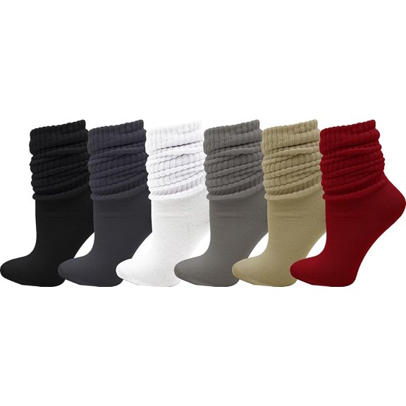 6 Pairs Slouch Socks for Women, Soft Extra Long Scrunch Knee High Sock, Bulk Pack
