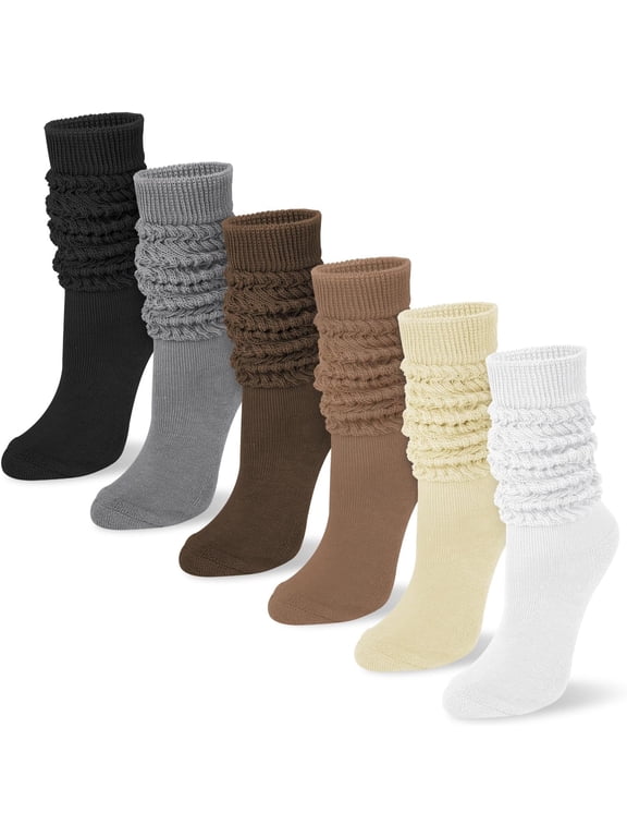 6 Pairs Slouchy Socks for Women | Long Knee High Boot Socks for Women Girls, Soft Knit, Casual Crew, Slouch Scrunch Stocking, Gifts for Fall Winter