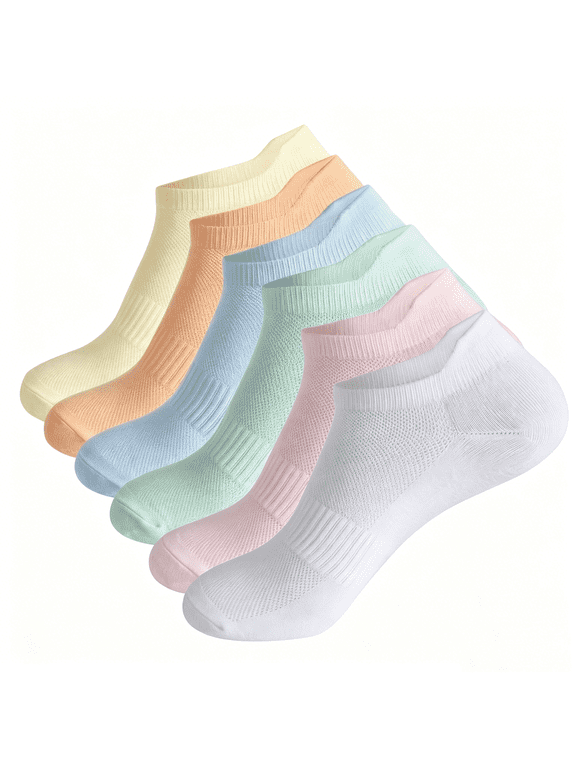 6 Pairs Socks for Women, Ankle Running Socks Cotton Breathable Soft Thin Stretchy, Anti-blister Thick Cushioned Wicking Odor Resist Athletic Sports Low Cut Socks with Tab