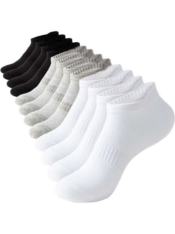 6 Pairs Ankle Socks for Men, Athletic Running Socks Cotton Breathable Stretchy, Anti-blister Thick Cushioned Wicking Odor Resist Sports Socks with Tab