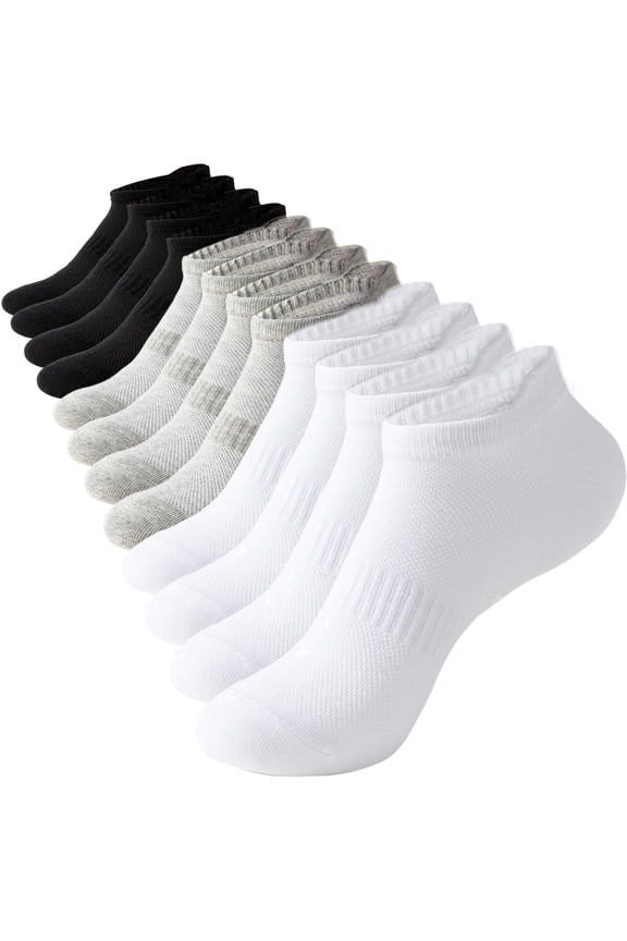 6 Pairs Ankle Socks for Men, Athletic Running Socks Cotton Breathable Stretchy, Anti-blister Thick Cushioned Wicking Odor Resist Sports Socks with Tab