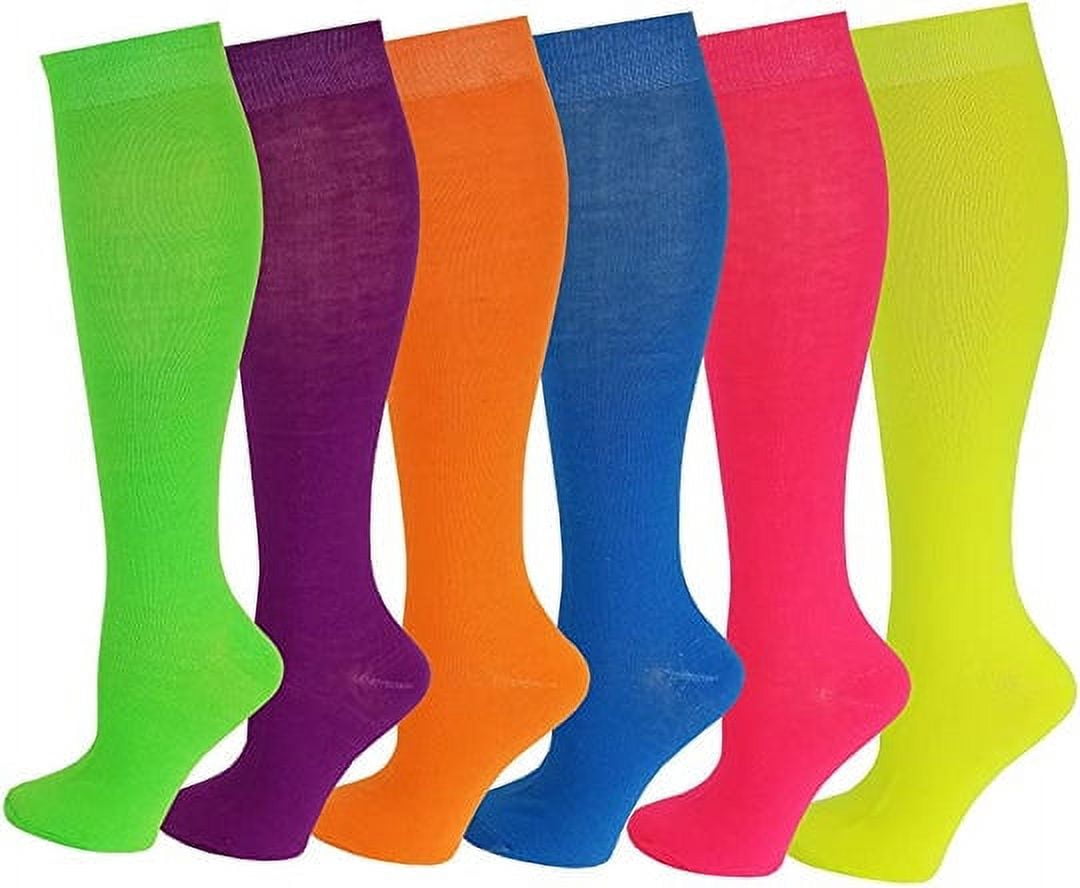 SUMONA 6 Pairs Solid Neon Color Knee High Socks For Women