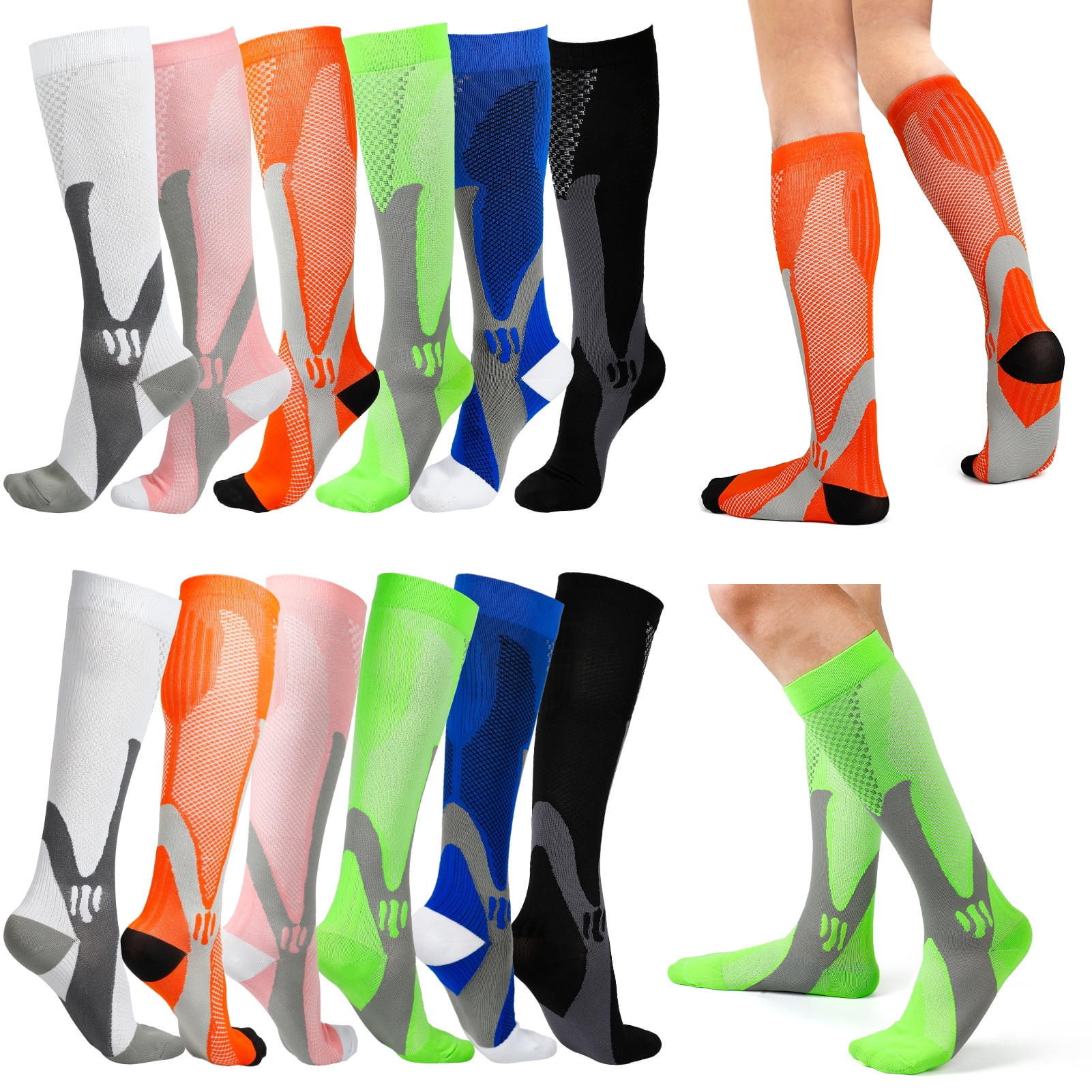 6 Pairs Sport Compression Socks for Men & Women Circulation Knee Support  Socks For Running Athletic Nursing Travel