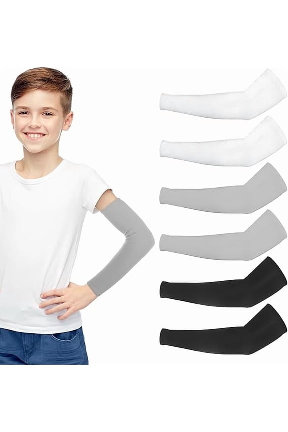 6 Pairs Sports Arm Sleeves for Kids Basketball Baseball Football Arm Sleeves UV Sun Protection Cooling Arm Compression Cover Sleeve for Boys Girls (8-10 Years)