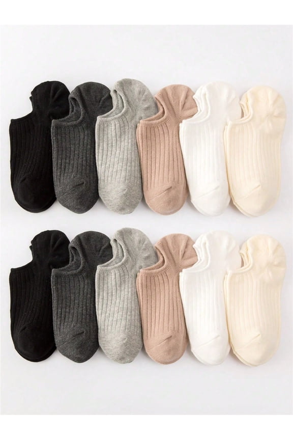 6 Pairs Spring Summer Soild Color Thin Stripe Ankle Socks Simple Versatile Invisible Non-Slip Breathable Moisture-Wicking Women Short Socks