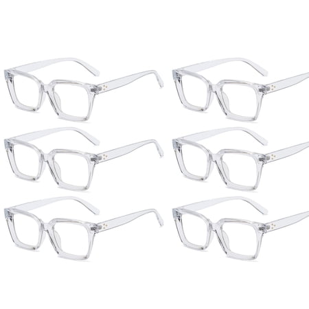 6 Pairs Square Blue Light Blocking Reading Glasses Rectangle Spring Hinge Readers