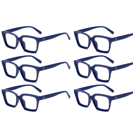 6 Pairs Square Blue Light Blocking Reading Glasses Rectangle Spring Hinge Readers