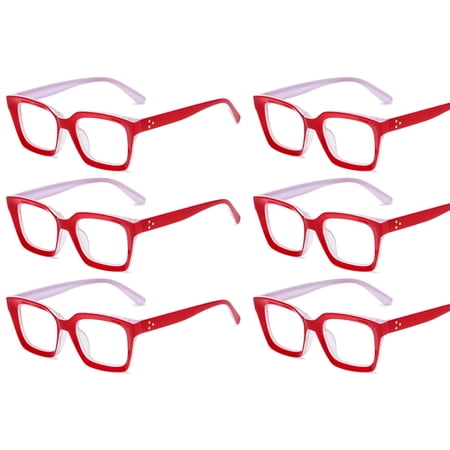 6 Pairs Square Blue Light Blocking Reading Glasses Rectangle Spring Hinge Readers