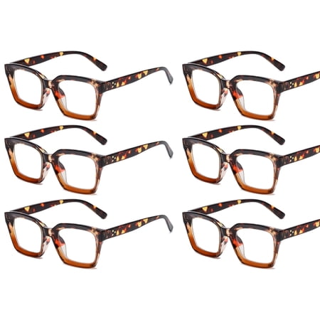 6 Pairs Square Blue Light Blocking Reading Glasses Rectangle Spring Hinge Readers