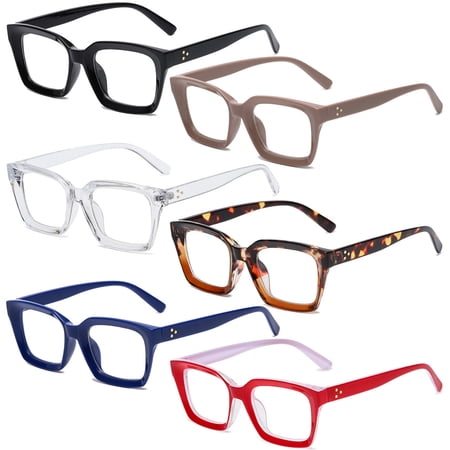 6 Pairs Square Blue Light Blocking Reading Glasses Rectangle Spring Hinge Readers