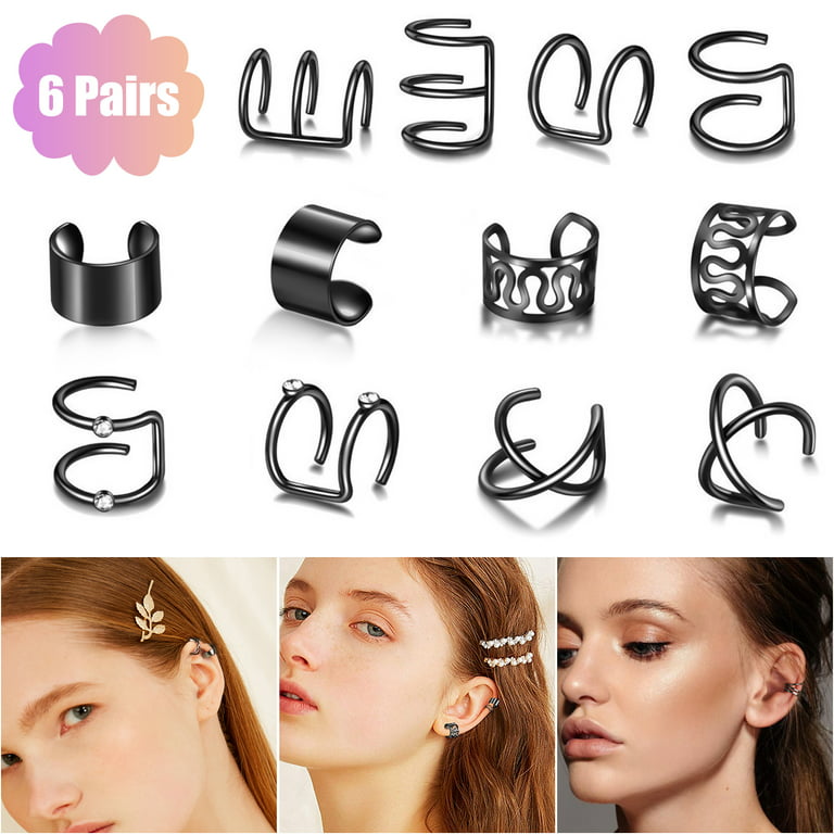 6 Pairs Stainless Steel Ear Clips Set, EEEkit Clip-on Earrings for Women  Men, Ear Cuff Ear Clips Non Piercing Earrings, Cartilage Clip On Earrings