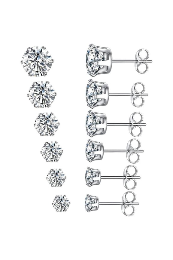 6 Pairs Stainless Steel Stud Earrings Set,Stainless Steel Cubic Zirconia Earring Stud earrings Set(6 Pairs)