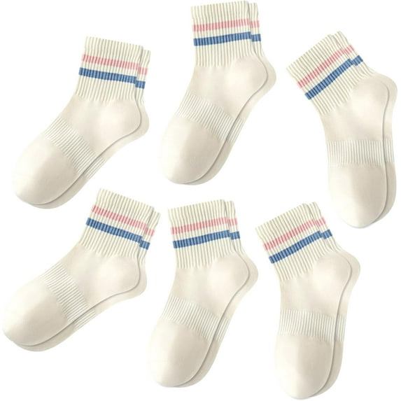 6 Pairs Striped Cotton Ankle Socks for Women, Cute Retro Sporty Casual Athletic Novelty Mini Crew Socks