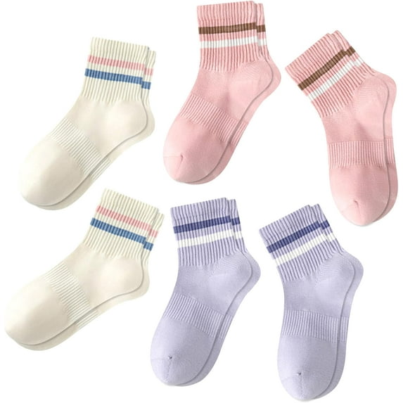 6 Pairs Striped Cotton Ankle Socks for Women, Cute Retro Sporty Casual Athletic Novelty Mini Crew Socks