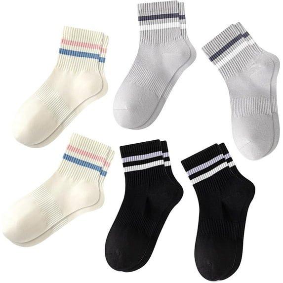 6 Pairs Striped Cotton Ankle Socks for Women, Cute Retro Sporty Casual Athletic Novelty Mini Crew Socks