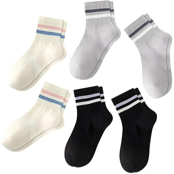 6 Pairs Striped Cotton Ankle Socks for Women, Cute Retro Sporty Casual Athletic Novelty Mini Crew Socks