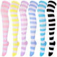 thumbnail image 1 of 6 Pairs Striped Over Knee High Socks Stripe High Thigh Stockings Women Long Socks for Daily Wear, Cosplay, 1 of 6