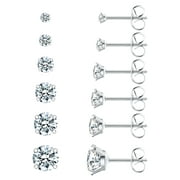 WSSXC 6 Pairs Stud Earrings Hypoallergenic Surgical Steel Cubic Zirconia Earrings