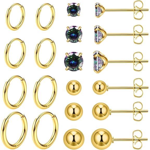 6 Pairs Stud Earrings Set, Hypoallergenic Cubic Zirconia Earrings 316L Stainless Steel Cz Earrings 3-8Mm[Z6184]