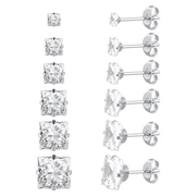 6 Pairs Surgical Stainless Steel Screw back Stud Earrings, 18K Gold Plated Heart Square Princess Cut Round Cubic Zirconia CZ Stud Earrings Set for Women and Girls