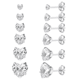 thumbnail image 1 of 6 Pairs Surgical Stainless Steel Screw back Stud Earrings, 18K Gold Plated Heart Square Princess Cut Round Cubic Zirconia CZ Stud Earrings Set for Women, 1 of 7