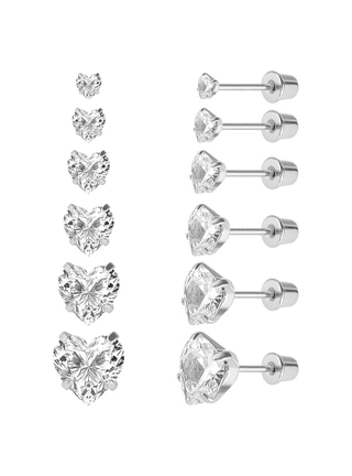 Women's Flat Heart Stud Earrings - Stainless Steel With Black Enamel, Screw Back Closure, Silver & Gold Options, Gift Ready