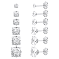 thumbnail image 1 of 6 Pairs Surgical Stainless Steel Screw back Stud Earrings, 18K Gold Plated Heart Square Princess Cut Round Cubic Zirconia CZ Stud Earrings Set for Women, 1 of 8