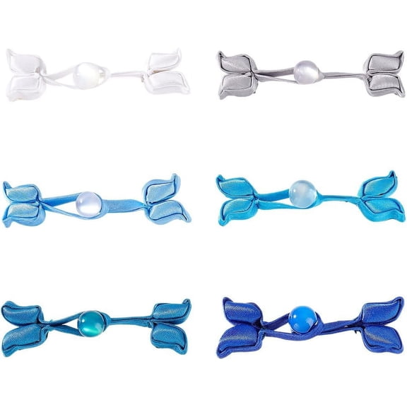 6 Pairs Swallow Tail Chinese Knots Frog Buttons 6 Blue Tones Pearl Costumes Outfit Sewing Button Closure Sewing Buttons Fasteners