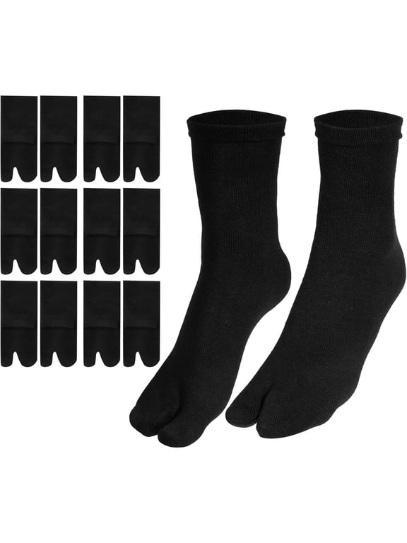 6 Pairs Tabi Socks, Elastic Flip Flop Socks Cotton Split Toe Sock Non Slip Black Big Toe Sock for Women Men