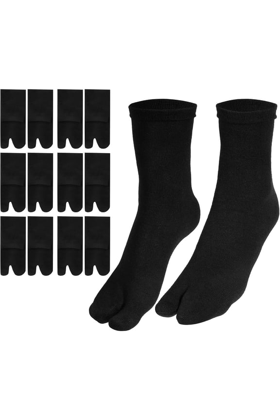 6 Pairs Tabi Socks, Split Toe Design, Cotton Blend, Non-Slip, Black, for Women and Men