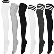 6 Pairs Thigh High Socks Warm Stocking Women Boot Sock Leg Warmer High Socks for Daily Wear, Cosplay(White,Black,Grey)