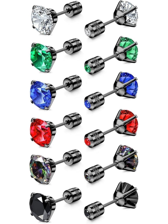 6 Pairs Titanium Screw Back Earrings for Men Women Surgical Stainless Steel Stud Earrings Hypoallergenic Multicolor Double Side Earrings Piercing Sleeper Studs Jewelry 6mm
