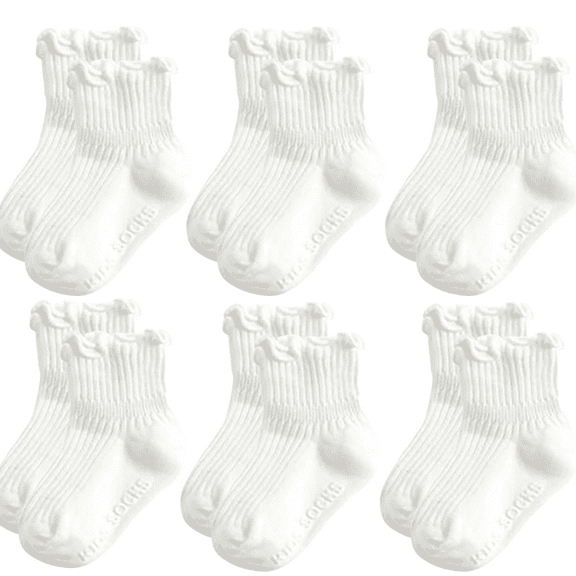 6 Pairs Toddler Anti Slip Non Skid Socks Baby Little Girls Frilly Ruffle Comfortable Short Ankle Socks For Daily Wear