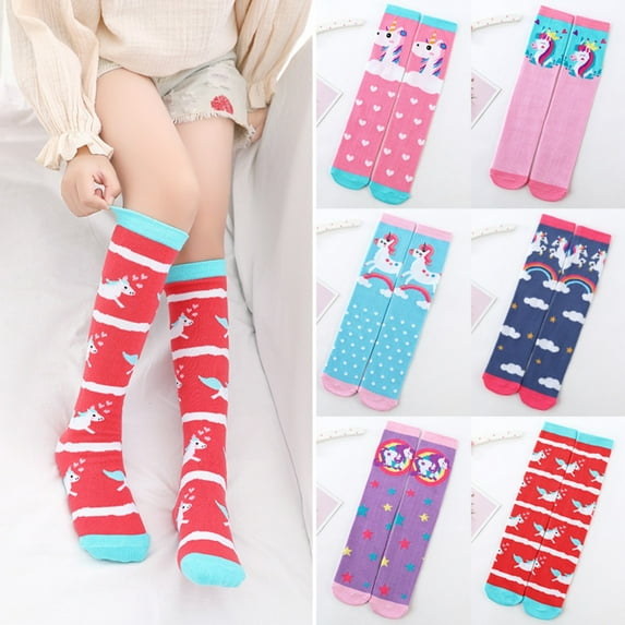 6 Pairs Toddler Kids Girls Knee High Socks Cute Animal Cotton Mid Calf Long Boot Socks Stockings 3-12 Year Old