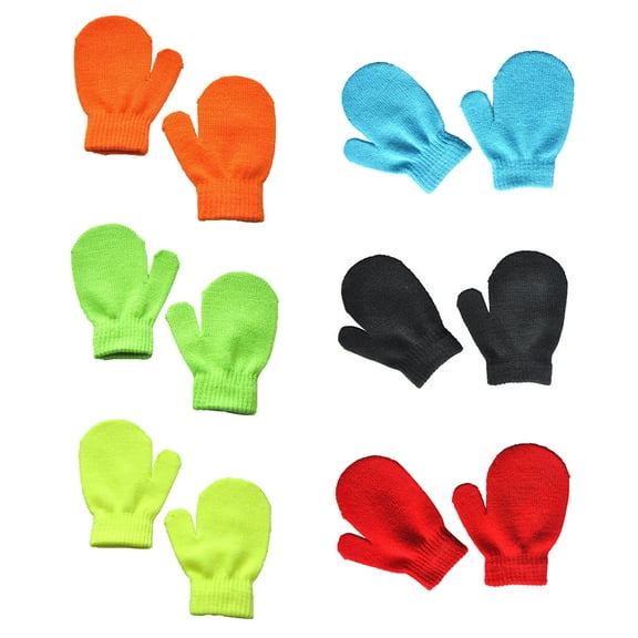6 Pairs Toddler Magic Stretch Mittens Winter Warm Kids Knit Gloves for Little Girls Boys