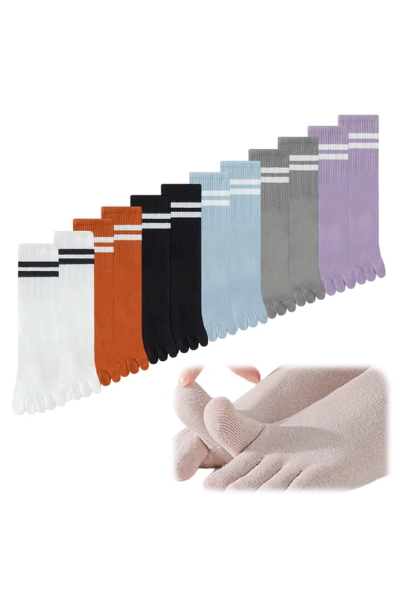 6 Pairs Toe Socks Women Five Finger Socks, Breathable Cotton Comfort Toe Separator Barefoot Sock, Multi Color Crew Running Toe Socks for Sports Training Casual Wear