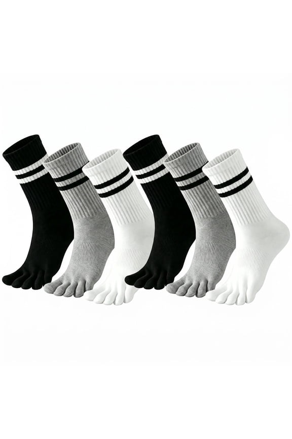 6 Pairs Toe Socks Women Five Fingers Crew Socks Comfort Toe Separator Barefoot Sock for Running Athletic Hiking