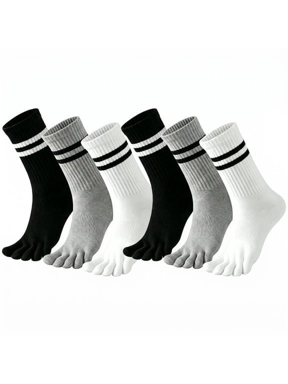 6 Pairs Toe Socks Women Five Fingers Crew Socks Comfort Toe Separator Barefoot Sock for Running Athletic Hiking